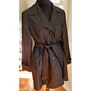 Dana Buchman Jacket Womens Medium Black Rain Wind Breaker Animal Print Belted L